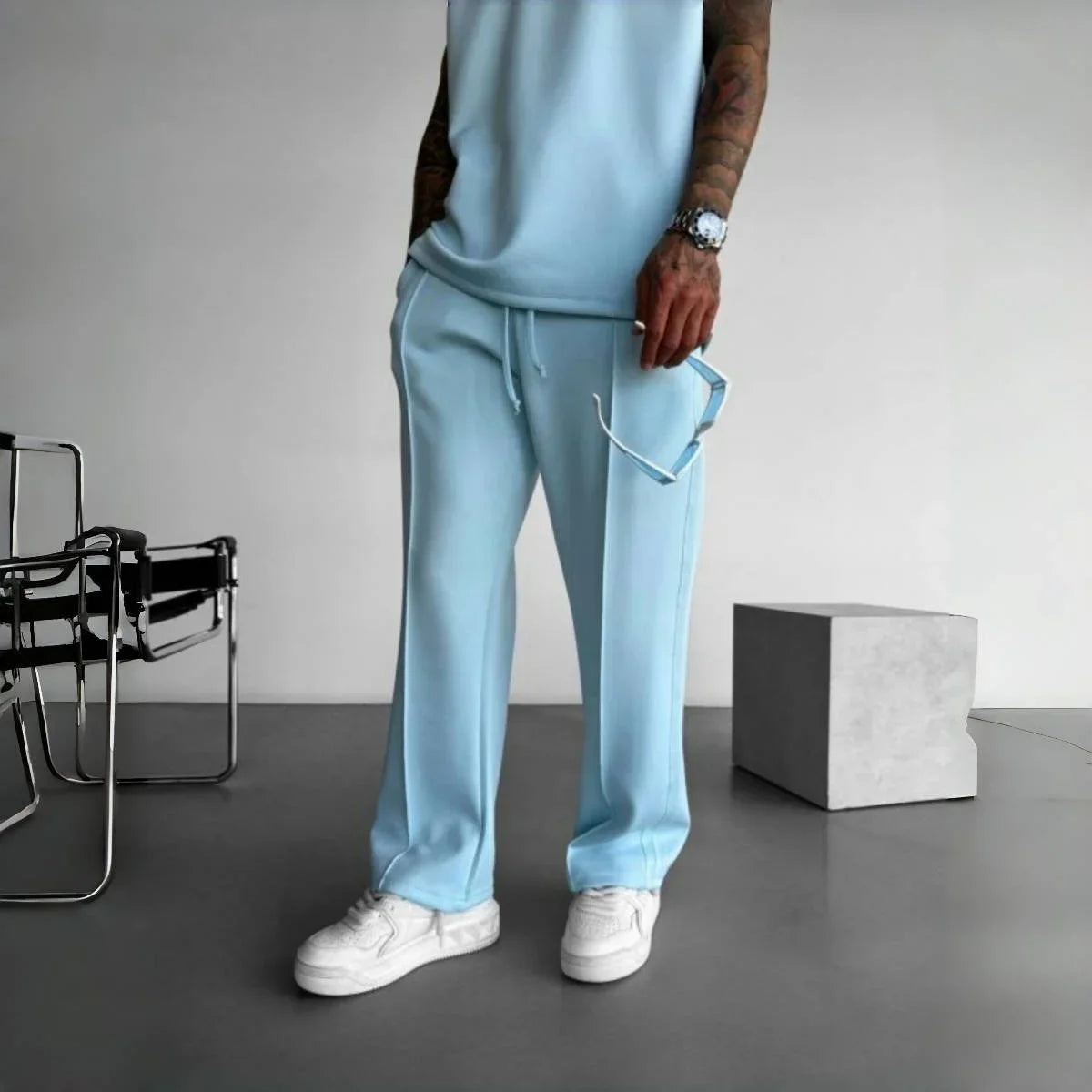 Men's Elastic Waist Drawstring Casual Pants With Pockets