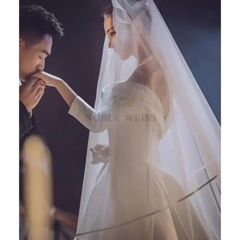 Ribbon Edge Wedding Veils Tulle Long Bridal Veil Two Layer Bridal Veil Long Bridal Party Veils Wedding Accessories Customized
