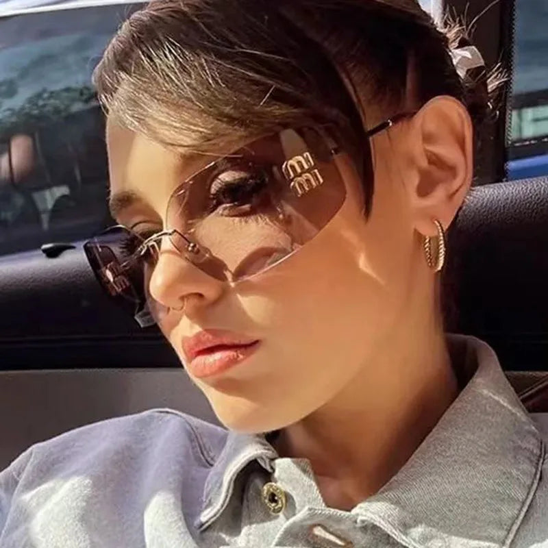 Retro Rimless Design Shades Luxury Metal Women Sunglasses High Quality Decoration Sun Glasses for Travelling Hiking