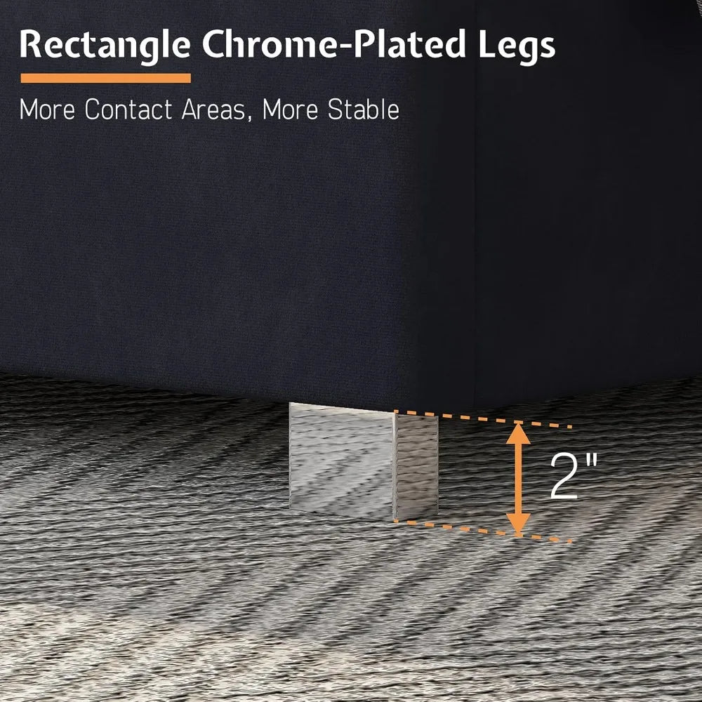 Velvet Upholstered Platform Bed Frame With Chrome Accents