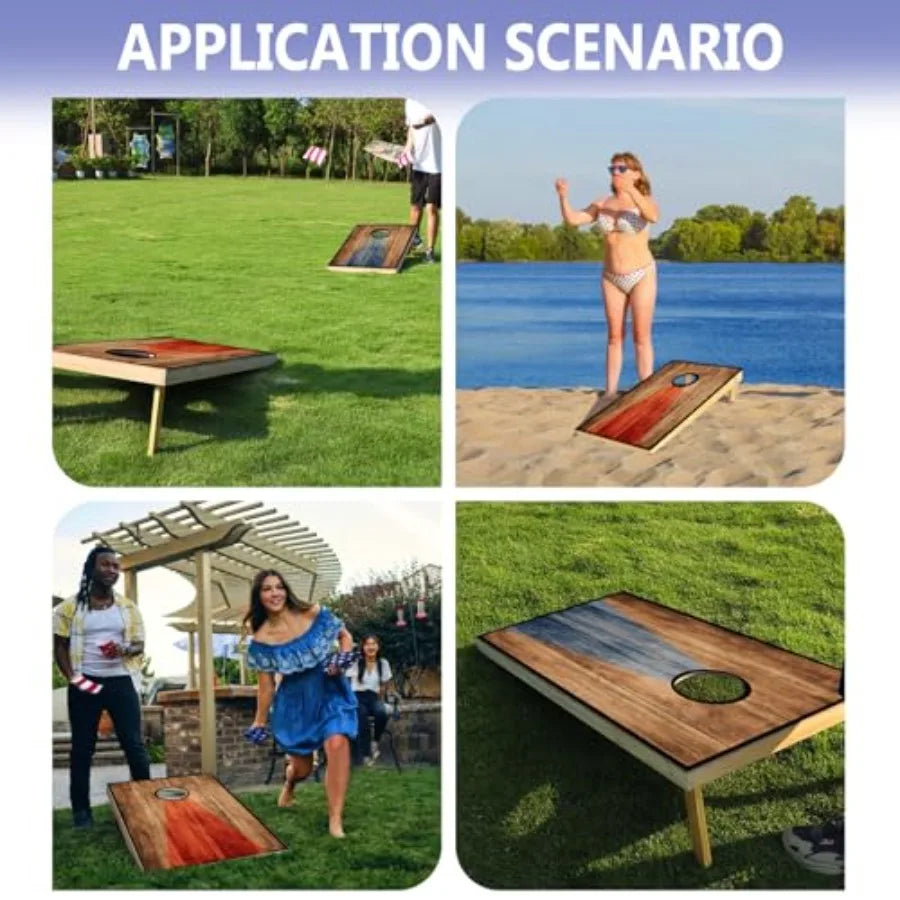 Cornhole Board Set Regulation Size 4 x 2FT/3 x 2Feet Solid Wood Corn Hole Game Set with 8 Bean Bags 2 Cornhole Boards and 1 Car