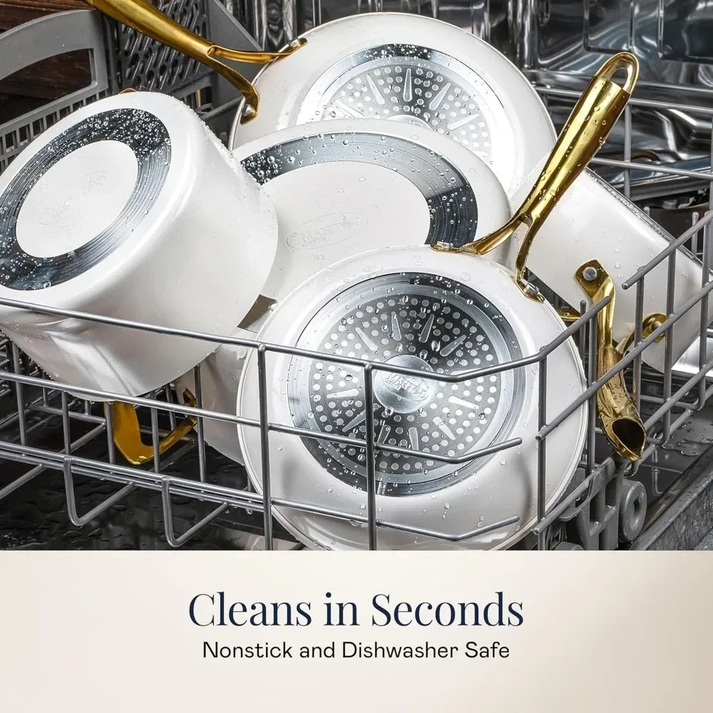 New style 15 Pc Ceramic Cookware Set, Ceramic Pots and Pans Set Non Stick with Cooking Utensils and Steamer, Non Toxic