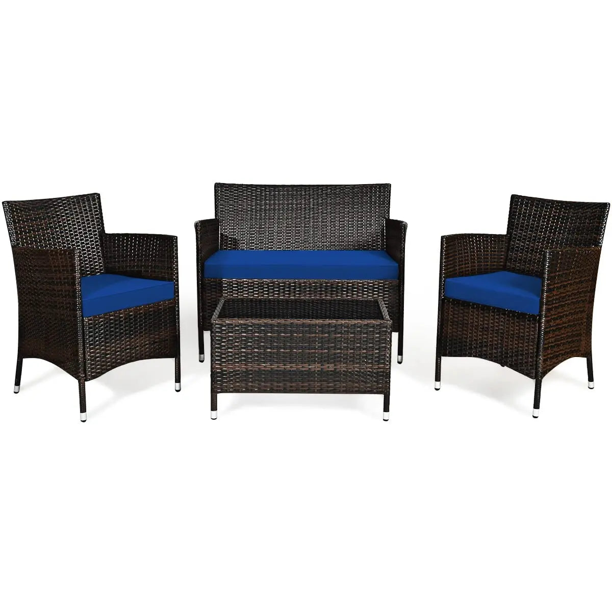 4-Piece Rattan Patio Set, Outdoor/Indoor Wicker Conversation Set for Pool, Backyard, Lawn, Wicker Chairs and Sofa, Customized