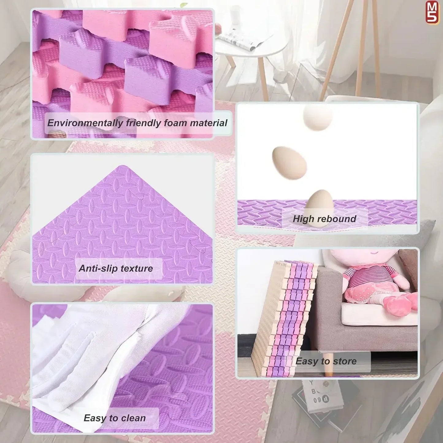 DHDHCN Nonslip Baby Crawling Play Mat Soundproof Puzzle Gym Kids