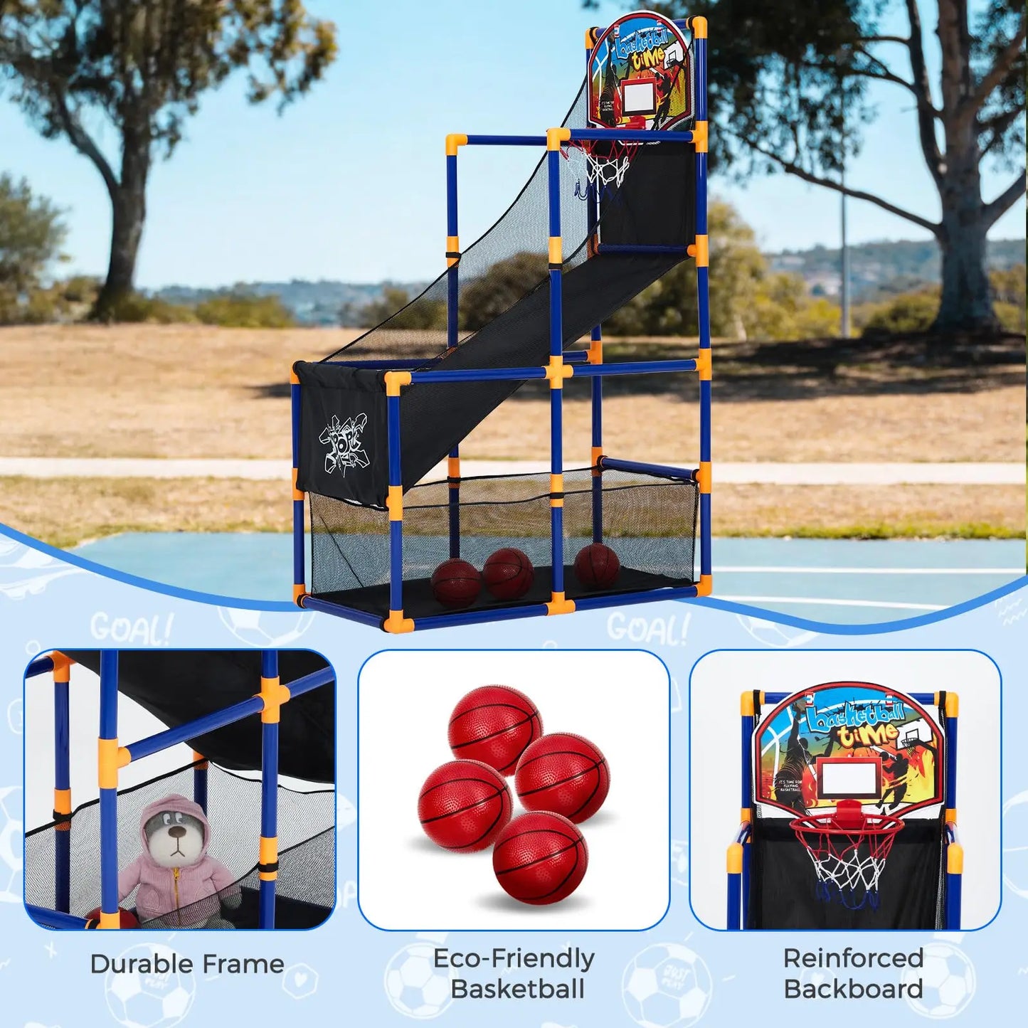 Kids Basketball Arcade Game Set With Ball Return Ramp, Adjustable Indoor Outdoor Hoop Toy With 4 Balls For Boys Girls Age 3-6