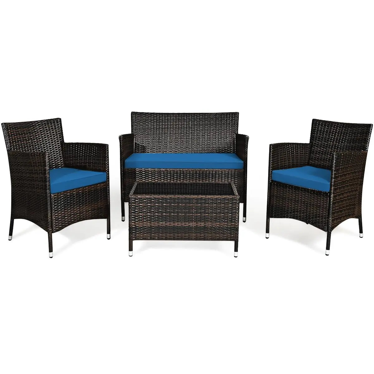 4-Piece Rattan Patio Set, Outdoor/Indoor Wicker Conversation Set for Pool, Backyard, Lawn, Wicker Chairs and Sofa, Customized