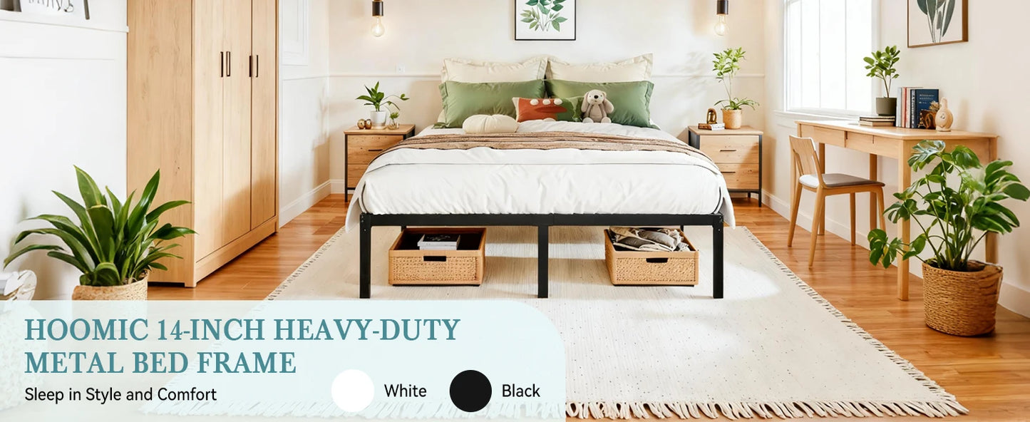 HOOMIC 14"  Twin/Full/Quen/King Metal Platform Bed Frame with Storage Space, No Box Spring Needed, Easy Assembly