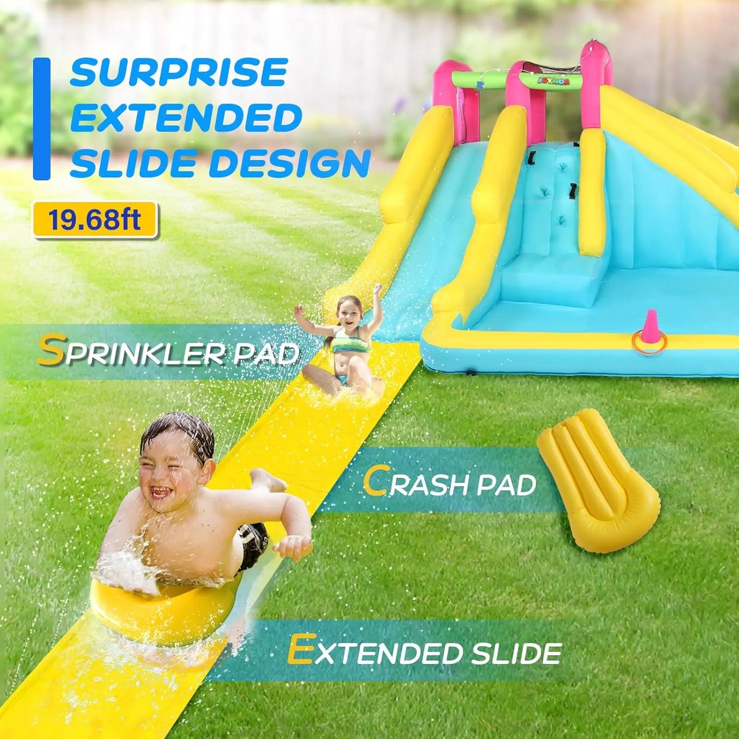 Inflatable Water Slide with 20FT Lawn Water Slide for Kids 3-10Y, 1min Blow Up Water Slide w/Bodyboard, Sprinkler, Backyard Kids