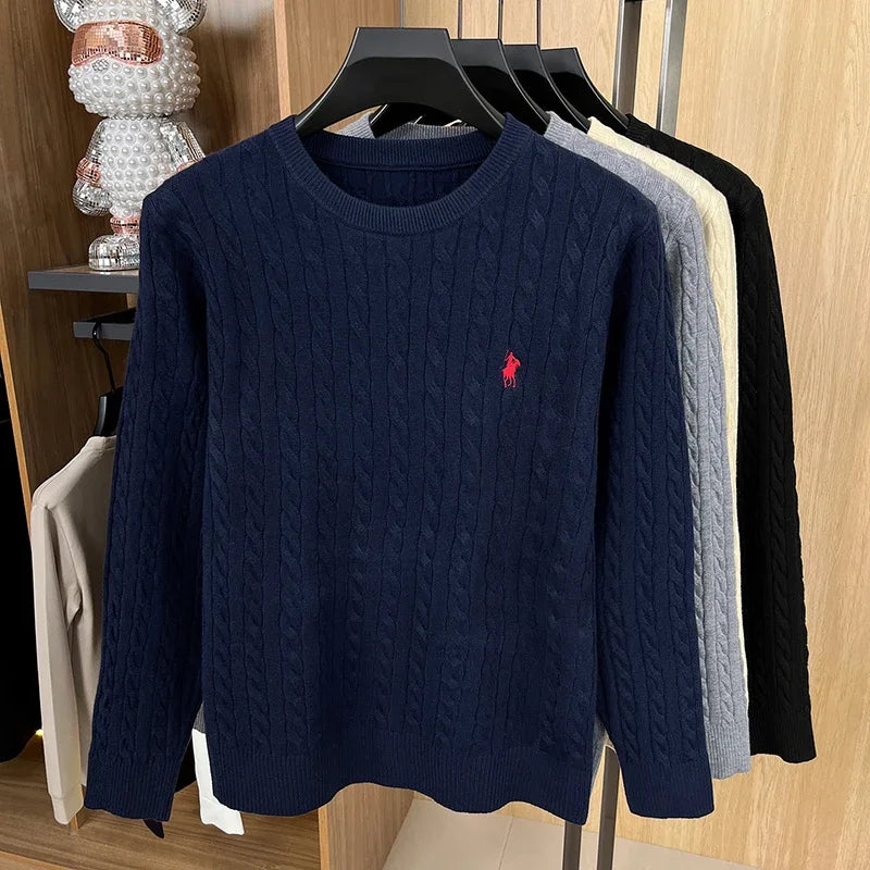 Pony Embroidery Mens Designer Knit Sweater Round Neck Pullover