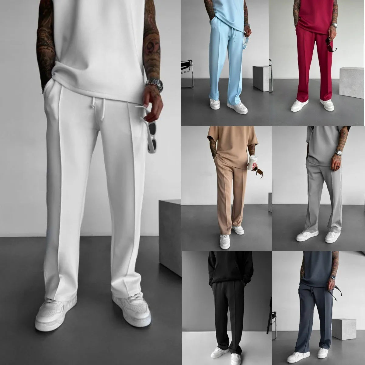 Men's Elastic Waist Drawstring Casual Pants With Pockets