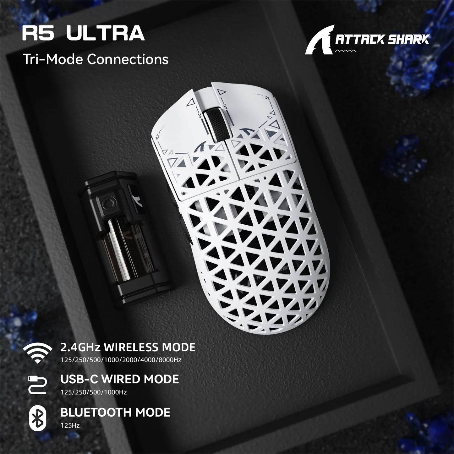 ATTACK SHARK R5 Ultra Carbon Fiber Wireless Gaming Mouse ,39g SUPERLIGHT , 8K Polling Rate, PAW3950MAX Sensor (42000 DPI),