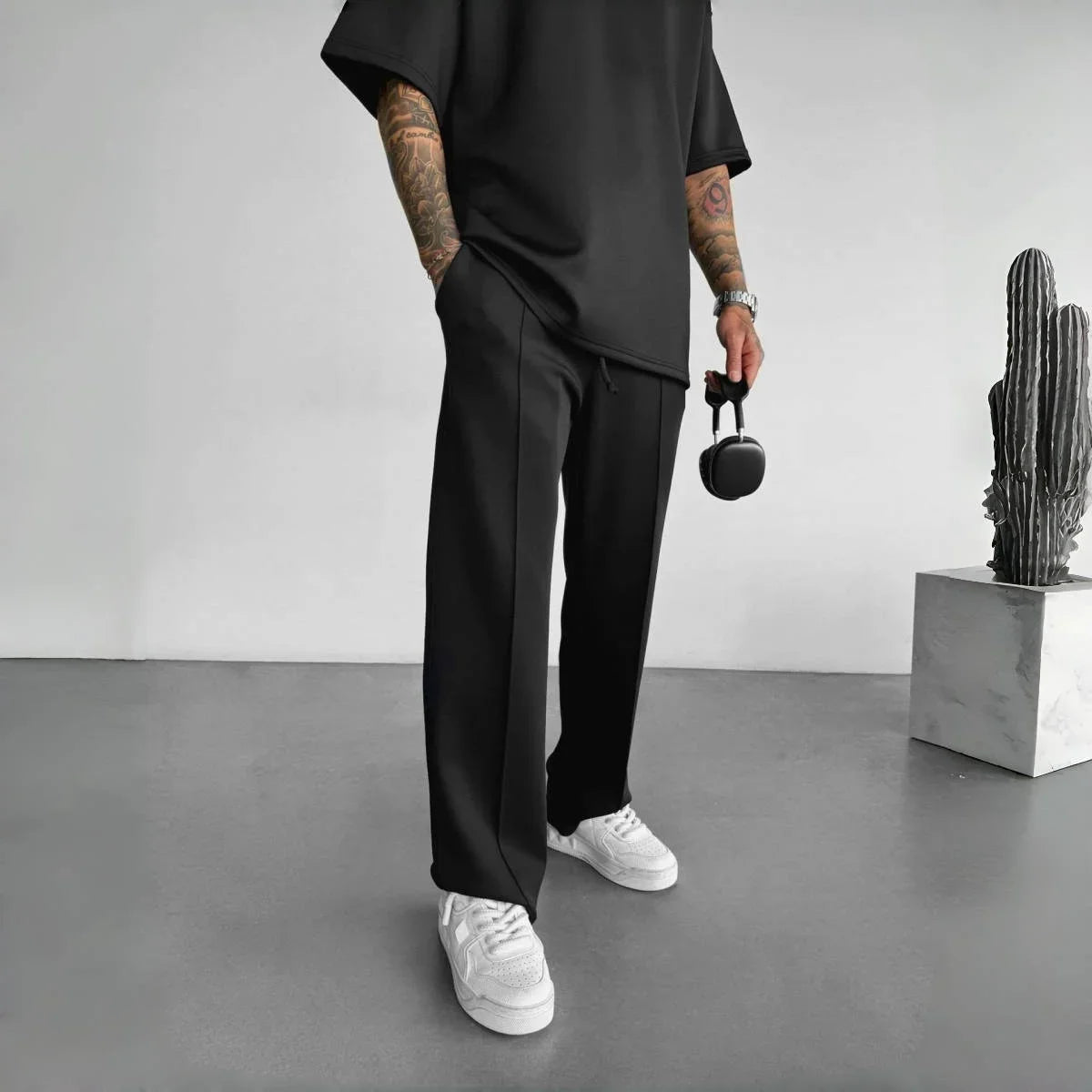 Men's Elastic Waist Drawstring Casual Pants With Pockets