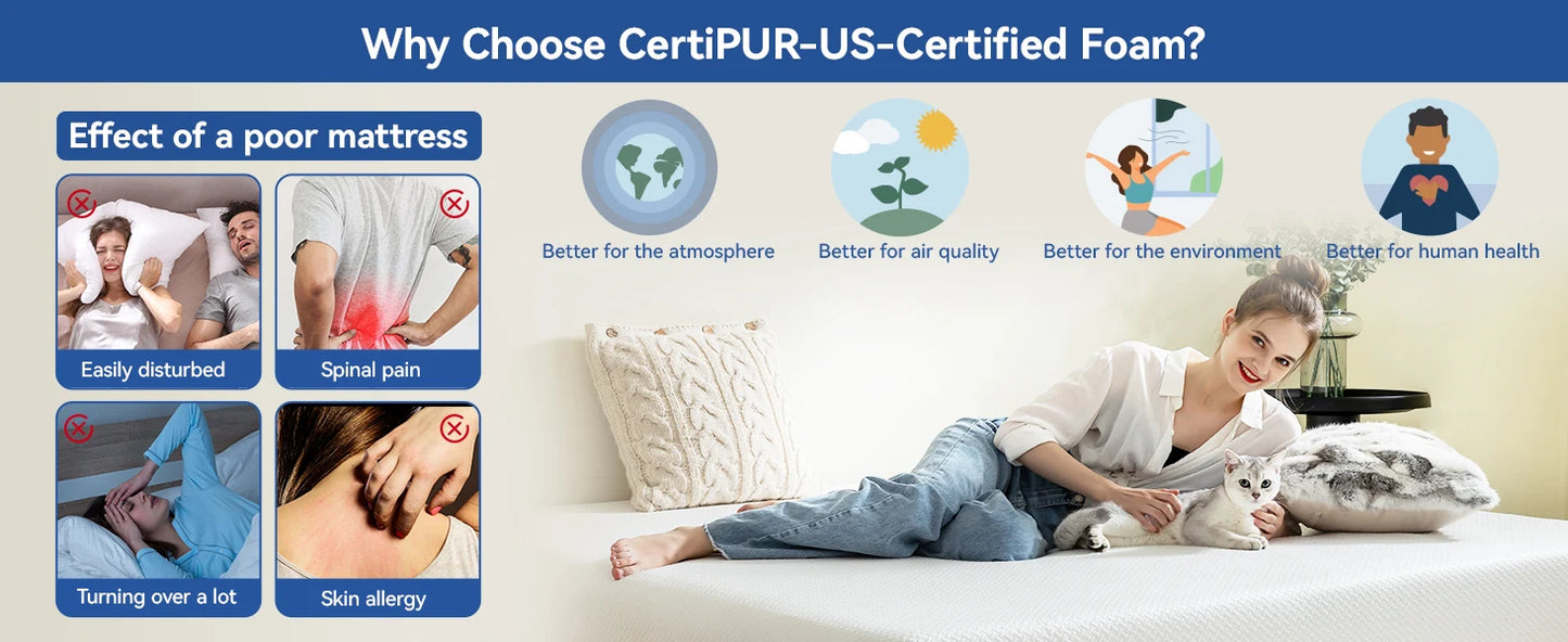 Hcore Extra Firm Memory Foam Mattress 8/10inch Queen Size Mattress with Tencel Cover Firm Mattress for Back Pain