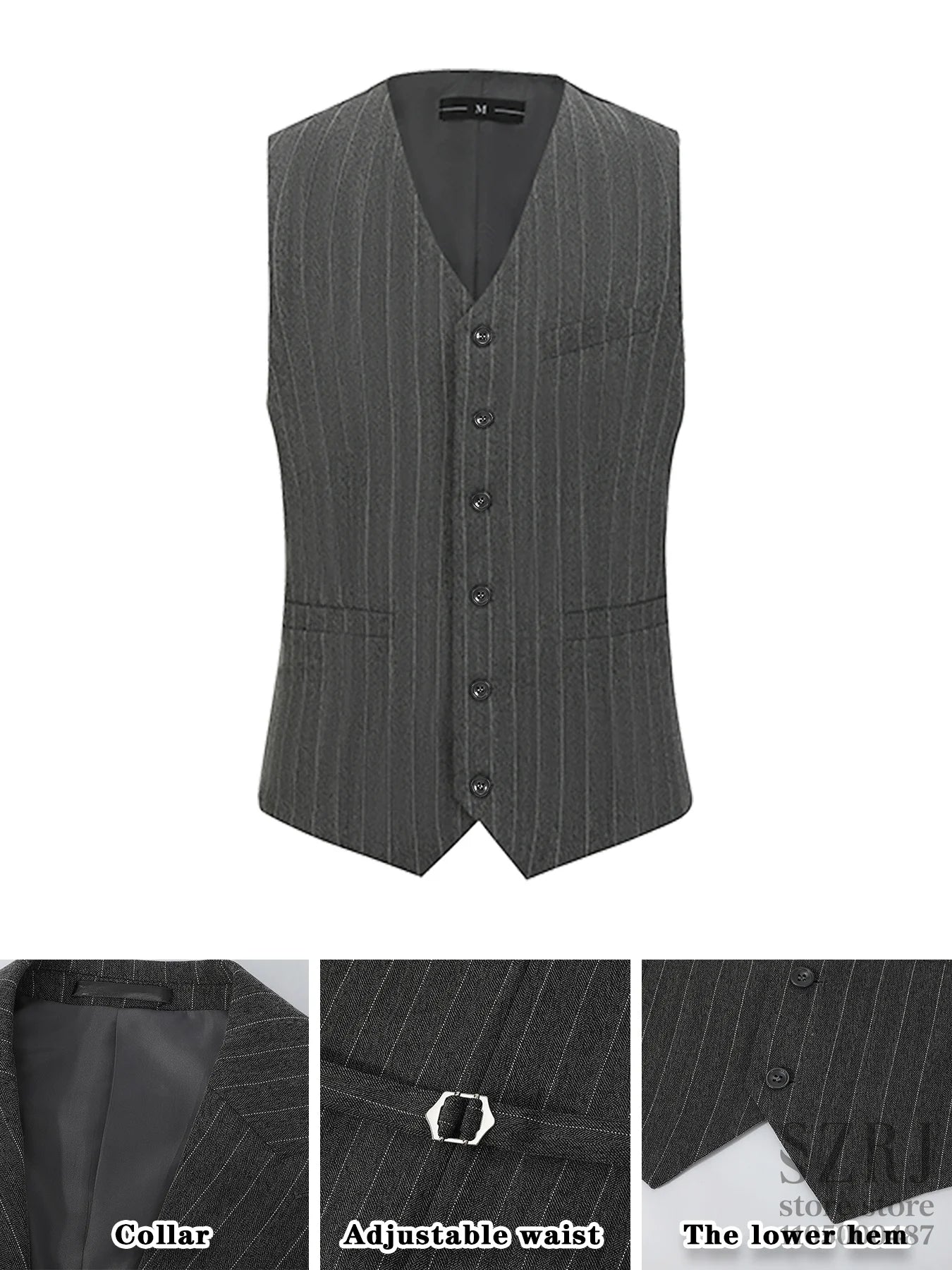 Men's three piece vertical striped gray suit - double button jacket+vest+pants, suitable for wedding/business/daily wear