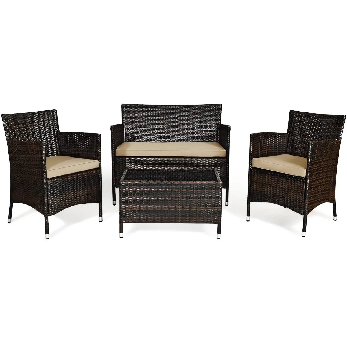 4-Piece Rattan Patio Set, Outdoor/Indoor Wicker Conversation Set for Pool, Backyard, Lawn, Wicker Chairs and Sofa, Customized