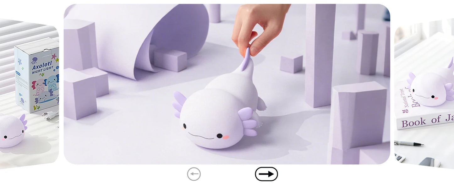 Night Light for Kids,Cute Purple Axolotl Lamp ,LED Squishy Nursery Nightlight,  Soft Silicone Novelty Animal Bedside Lamp