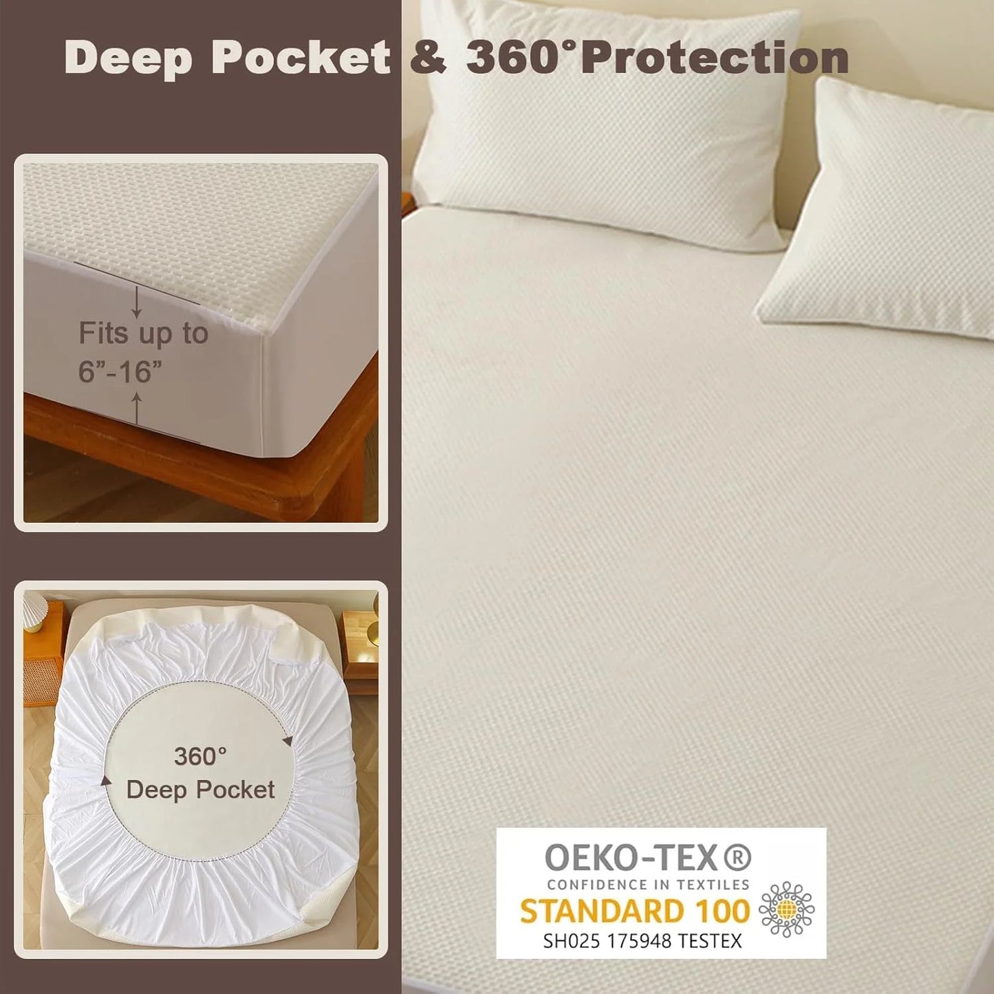 Home Luxury 3 Pieces Sets Bamboo Fiber Waterproof Twin Full Queen King Bed Sheets Bedding Mattress Topper Protector Set