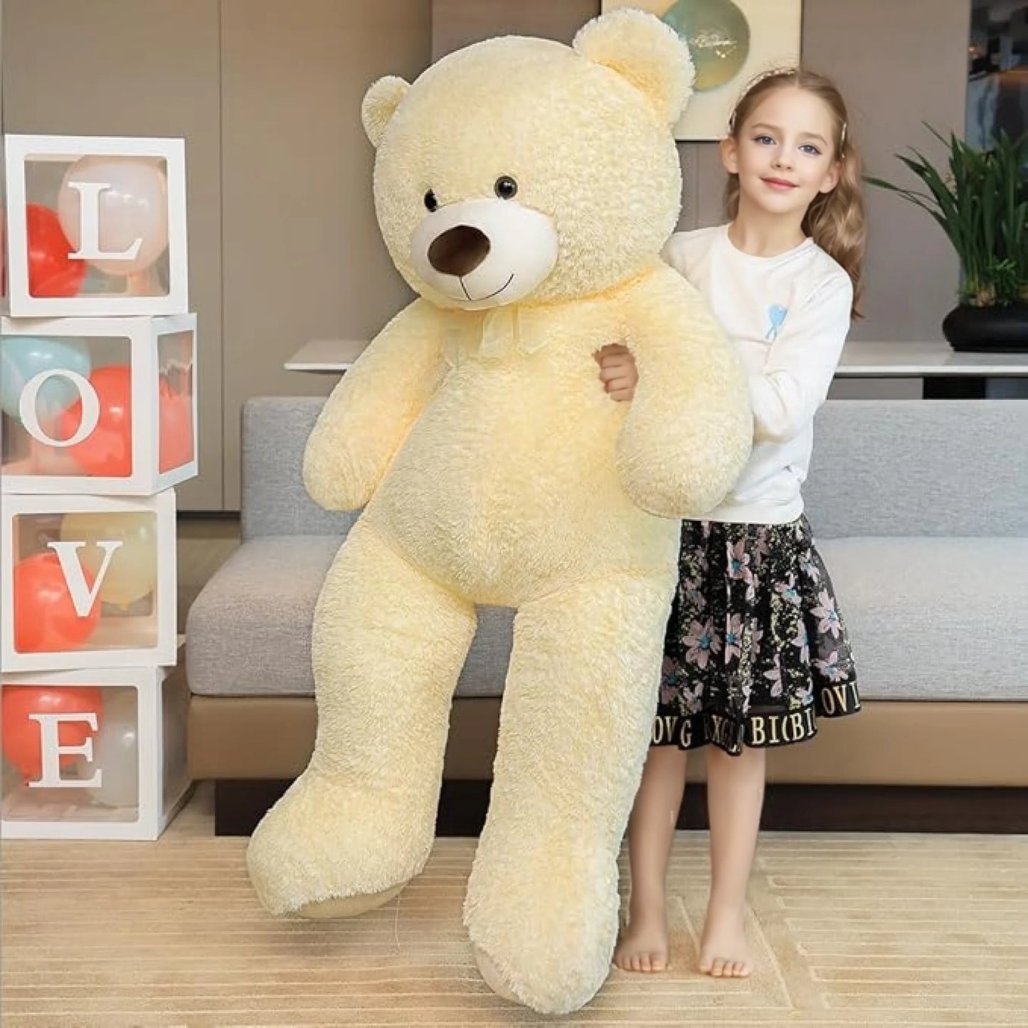 SNOWOLF Giant Teddy Bear Stuffed Animal 51in Cute Brown/Beige Valentine's Bear for Girlfriend Boyfriend Mom Birthday