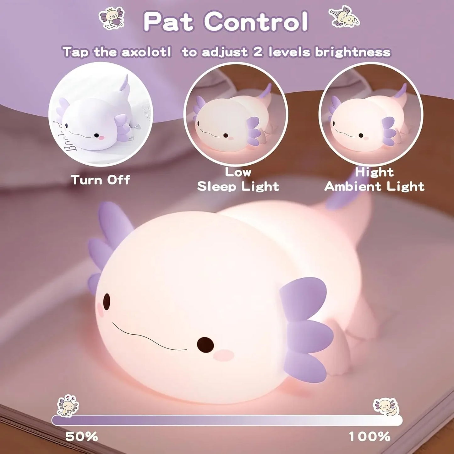 Night Light for Kids,Cute Purple Axolotl Lamp ,LED Squishy Nursery Nightlight,  Soft Silicone Novelty Animal Bedside Lamp