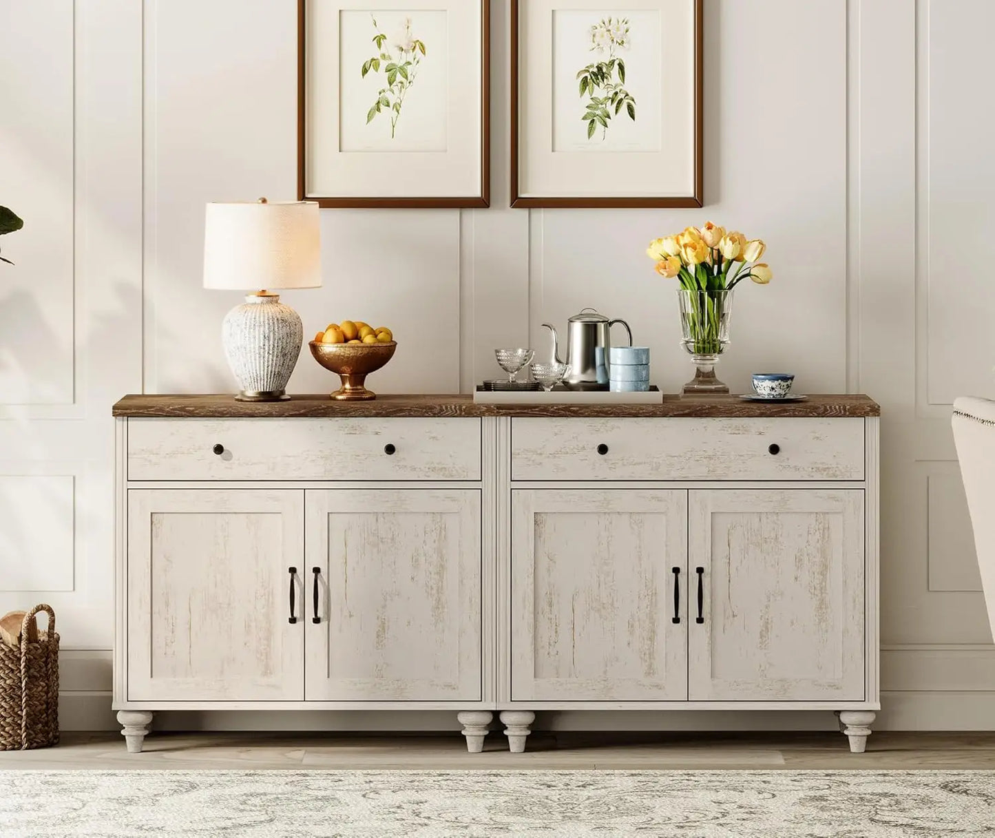 WAMAPT Large Buffet Cabinet with 4 Doors And 2 Drawers Wood Coffee Bar Table Kitchen Storage Cabinet Customized