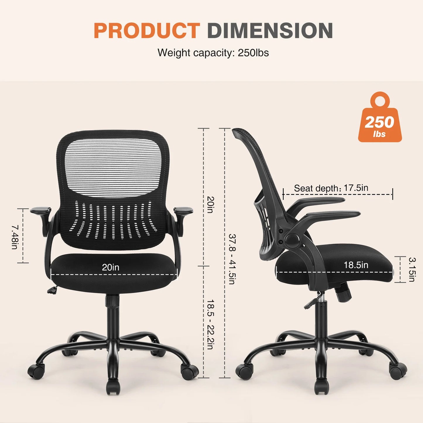 JHK Ergonomic Mid-Back Mesh Backrest Office Desk Chair Computer Lumbar Support Rolling Swivel Gaming Chairs With Wheels For Home