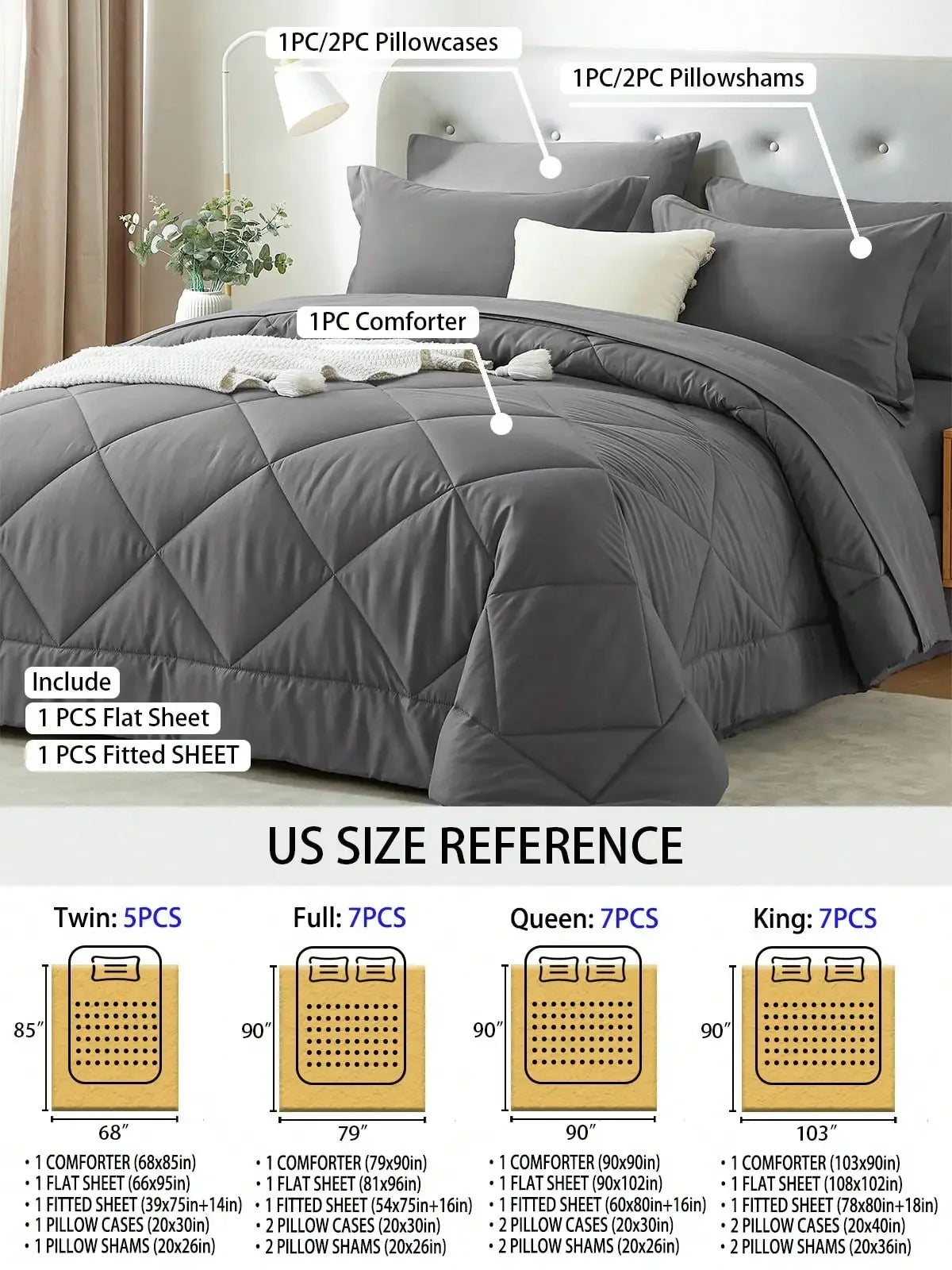 5/7 Piece Solid Color Bed Comforter Set Queen, Creative Geometric Pattern Design, Soft And Comfortable Summer Bedding Set.Bed In