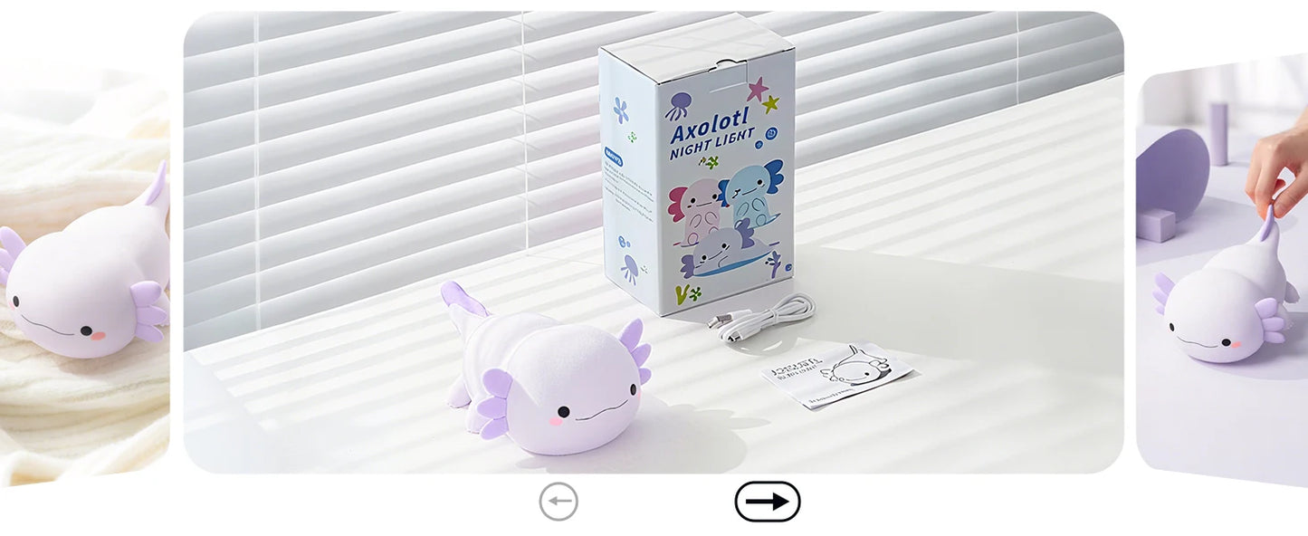 Night Light for Kids,Cute Purple Axolotl Lamp ,LED Squishy Nursery Nightlight,  Soft Silicone Novelty Animal Bedside Lamp