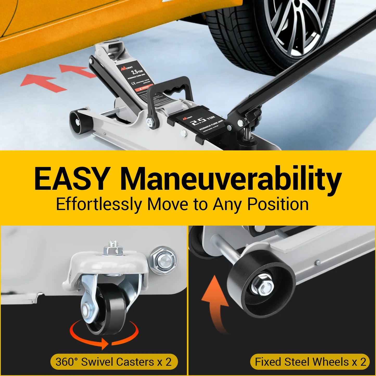 Nilight 2.5 Ton Floor Jack, Low Profile Hydraulic Trolley Car Jack With 360° Swivel Lifting Arm, Heavy Duty Steel Service Jack