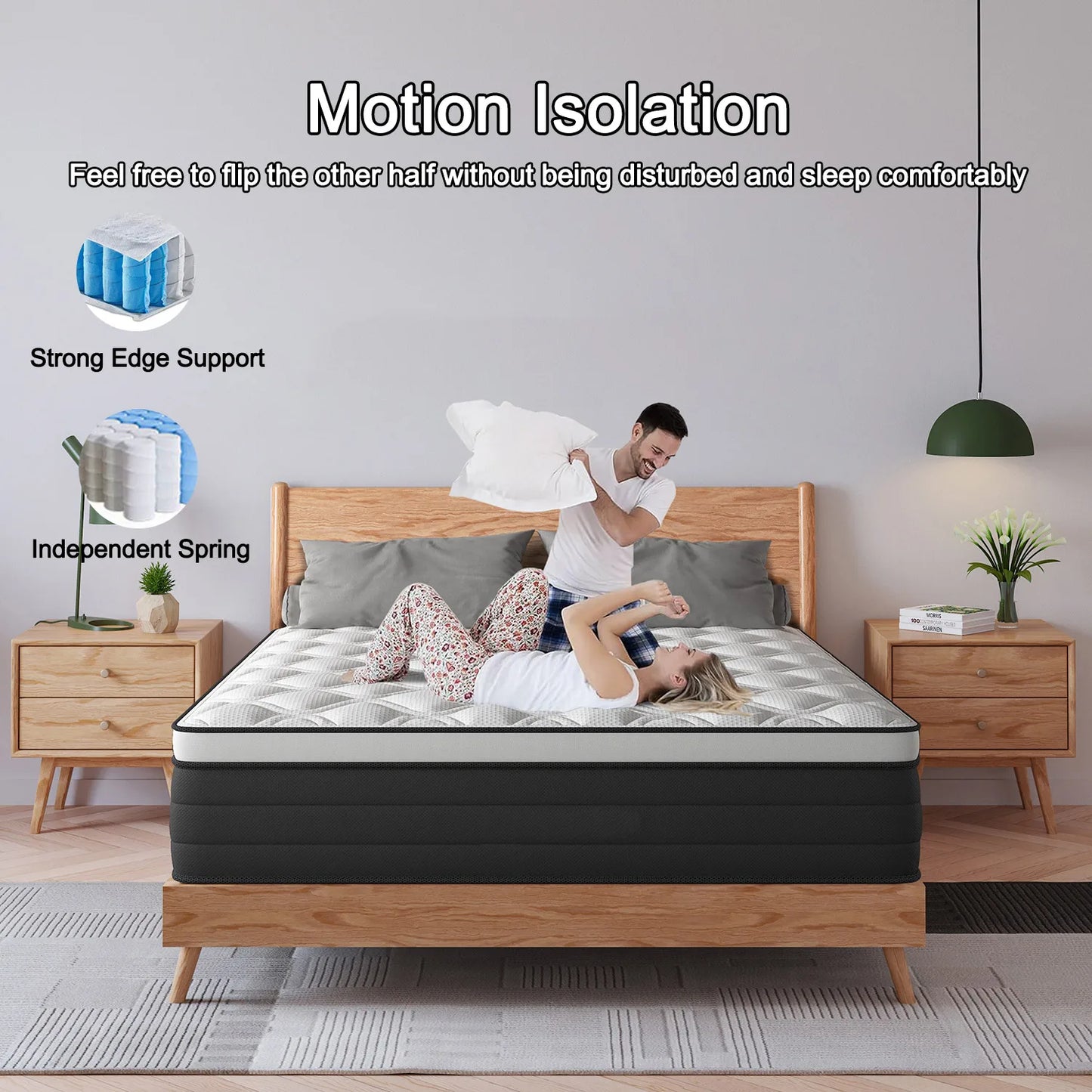 12"14" Gel Memory Foam Hybrid Pocket Spring Mattress Twin Full King Queen Bed Mattress In A Box, Medium Firm Motion Isolation