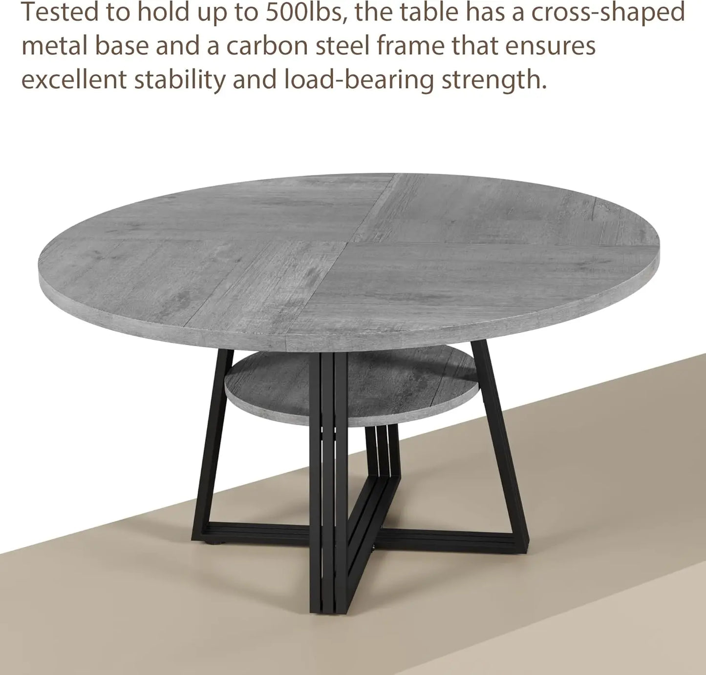 [ TABLE ONLY ] Round Dining Table for 4-6, 42" Farmhouse Kitchen Table with Storage, Circle Dinner Tables for Kitchen, Dining Ro