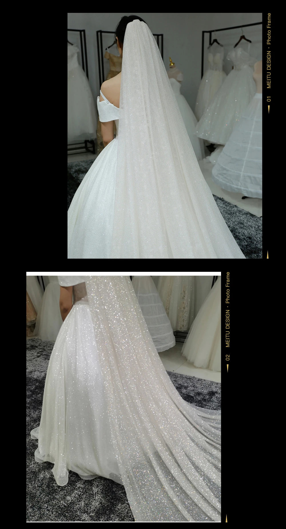 Long Sparkling Bridal Veil Luxury Shine Wedding Veil in Golden Hues with Sequins Cathedral Length Golden Veils with Comb V101