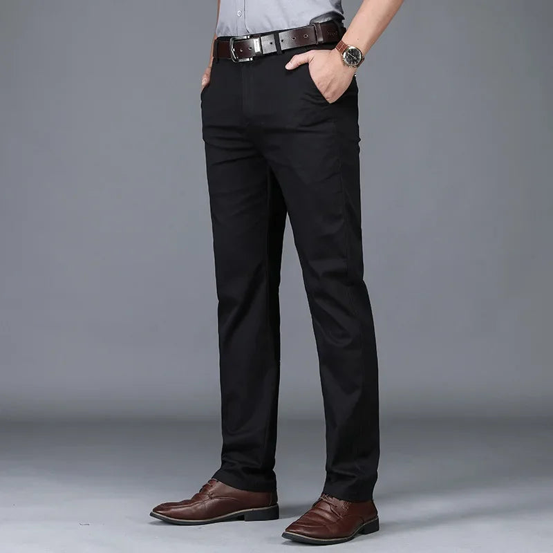 NONECN Summer Slim Fit Men's Cotton Suit Trousers