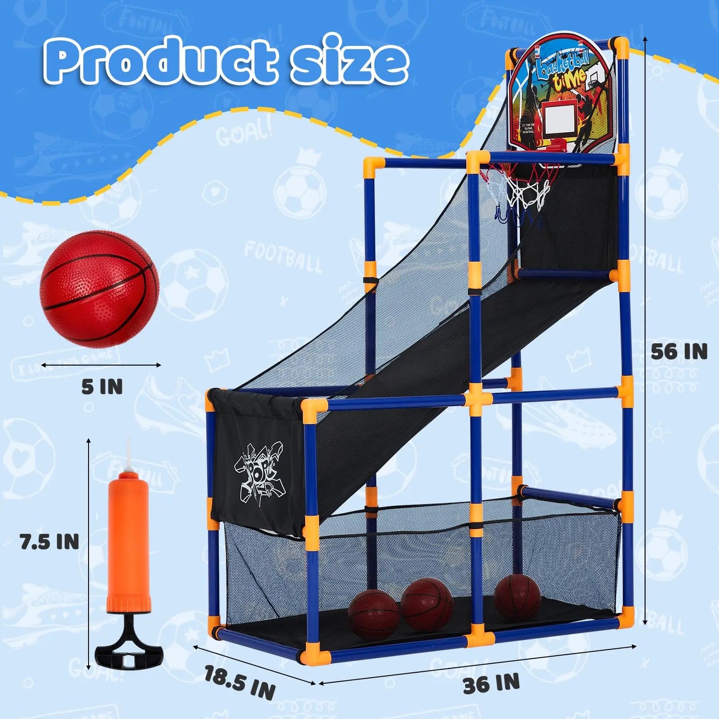 Kids Basketball Arcade Game Set With Ball Return Ramp, Adjustable Indoor Outdoor Hoop Toy With 4 Balls For Boys Girls Age 3-6