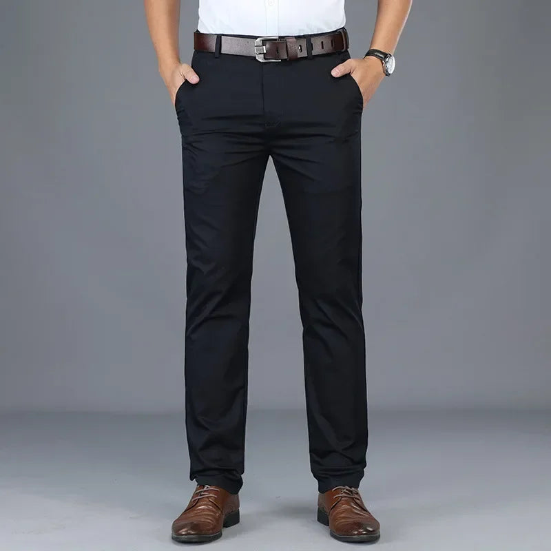 NONECN Summer Slim Fit Men's Cotton Suit Trousers