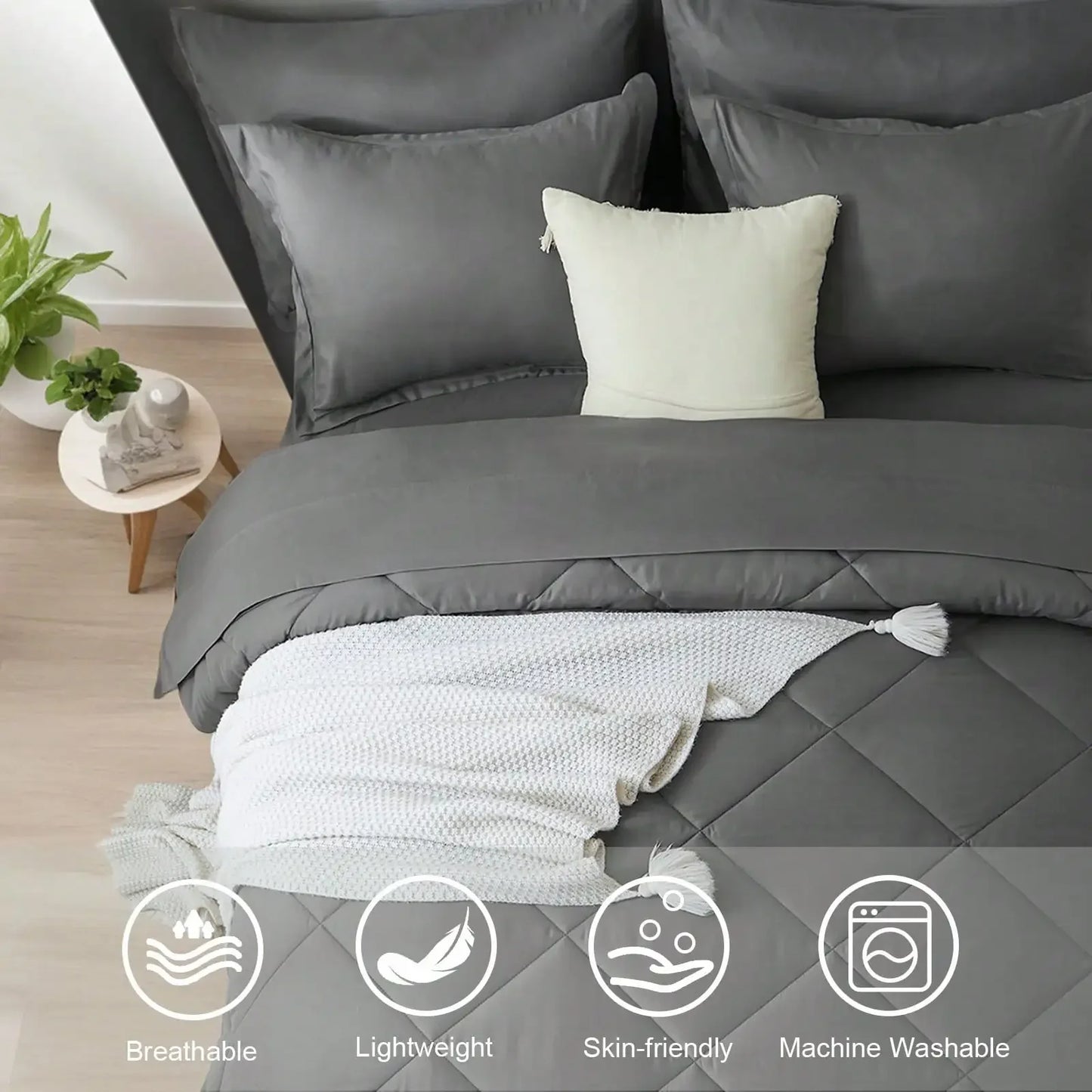 5/7 Piece Solid Color Bed Comforter Set Queen, Creative Geometric Pattern Design, Soft And Comfortable Summer Bedding Set.Bed In