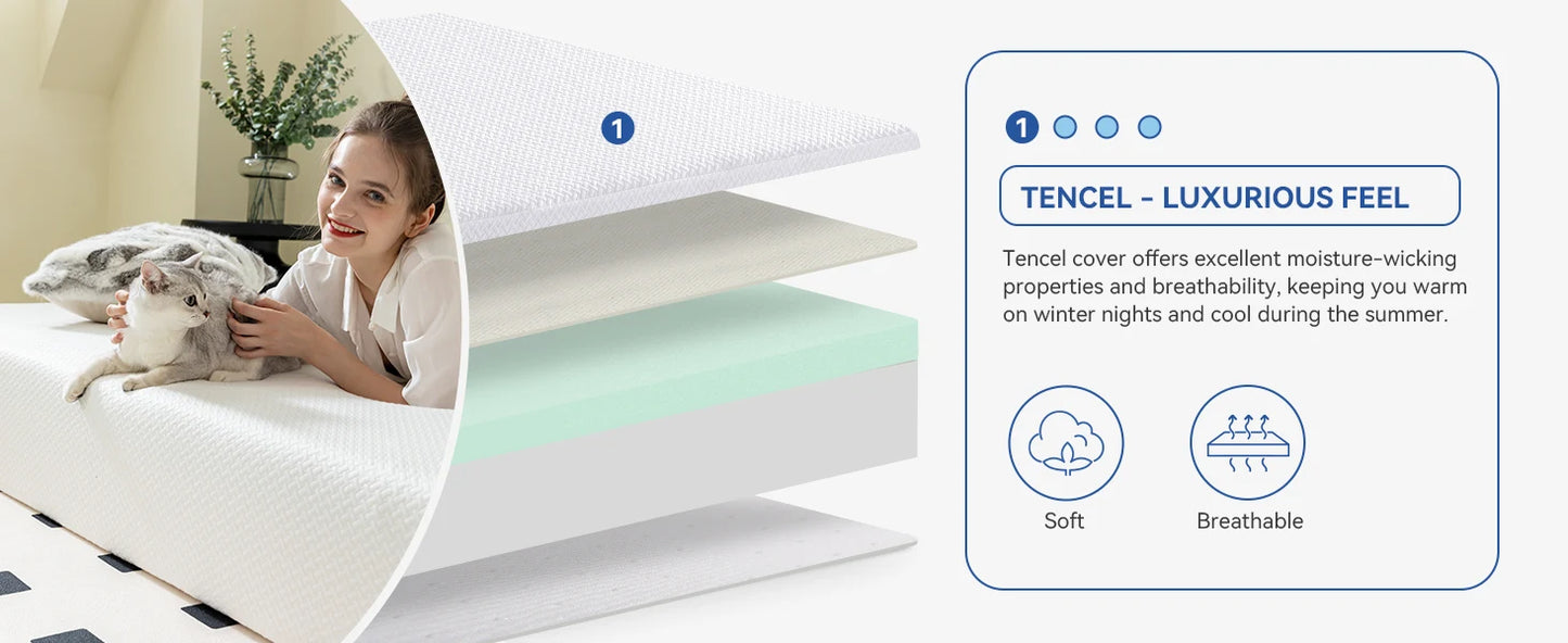 Hcore Extra Firm Memory Foam Mattress 8/10inch Queen Size Mattress with Tencel Cover Firm Mattress for Back Pain