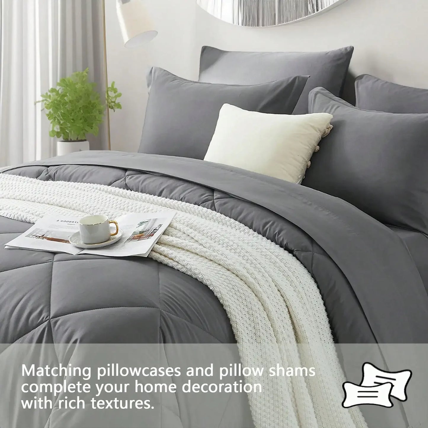 5/7 Piece Solid Color Bed Comforter Set Queen, Creative Geometric Pattern Design, Soft And Comfortable Summer Bedding Set.Bed In
