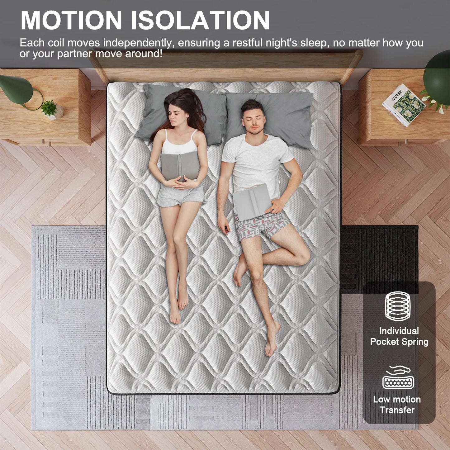 12"14" Gel Memory Foam Hybrid Pocket Spring Mattress Twin Full King Queen Bed Mattress In A Box, Medium Firm Motion Isolation