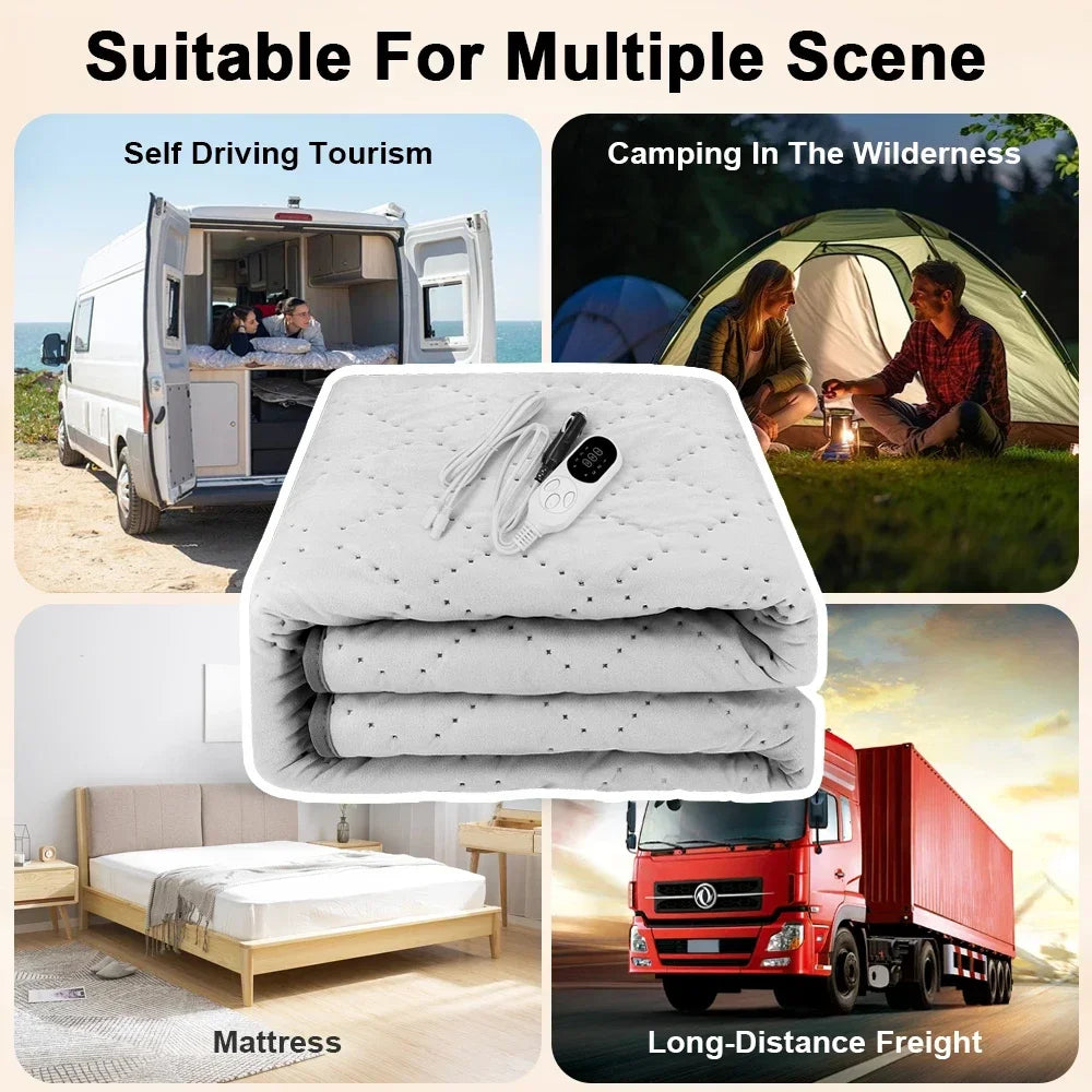 12V Car Electric Heating Blanket Plush 180x70cm Thicker Heated Mattress Auto Sleeper Warm Heater Adjustable Temperature Pad