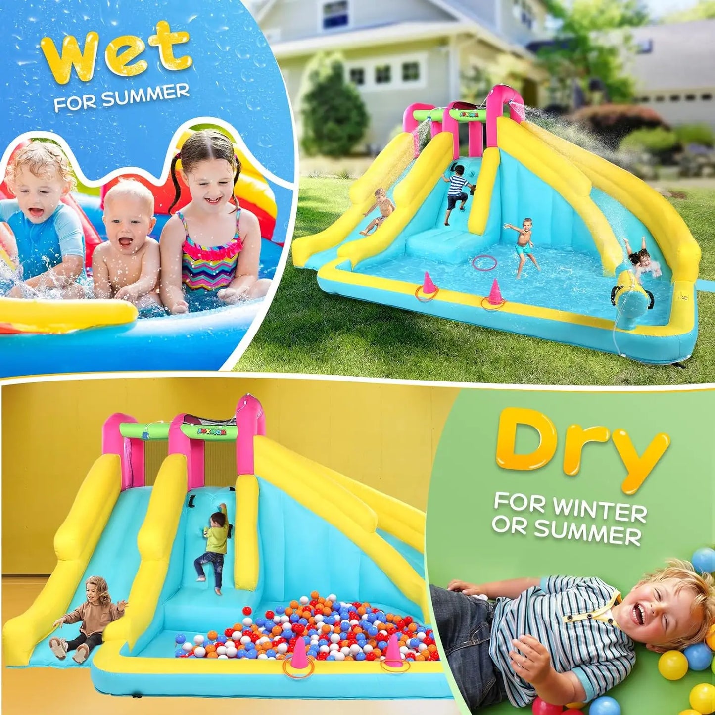 Inflatable Water Slide with 20FT Lawn Water Slide for Kids 3-10Y, 1min Blow Up Water Slide w/Bodyboard, Sprinkler, Backyard Kids