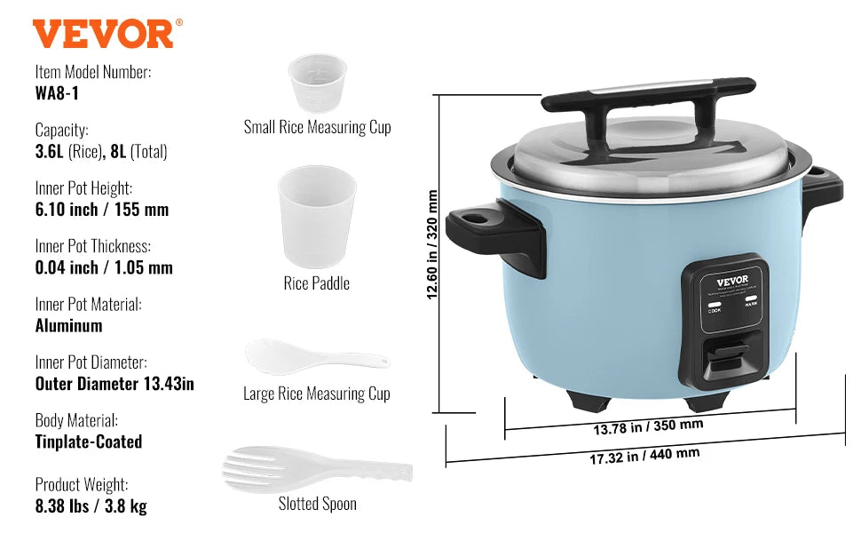 VEVOR Commercial Rice Cooker With Nonstick Aluminium Inner Pot