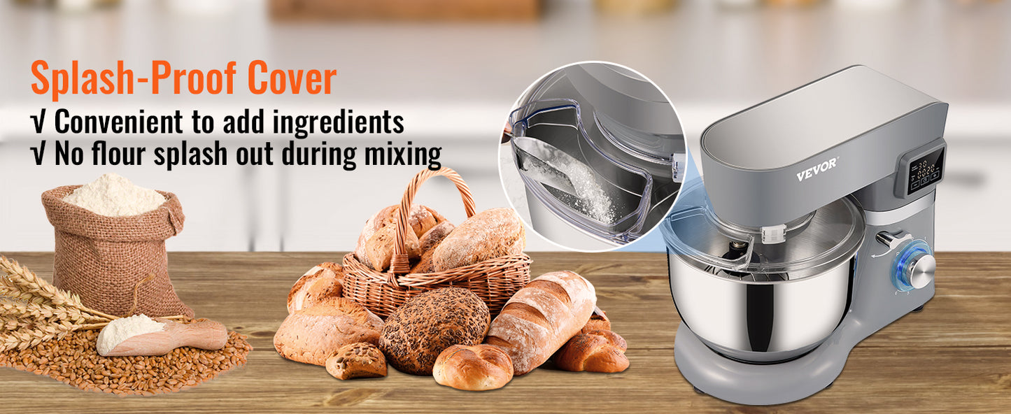 SucceBuy Stand Mixer Electric Dough Mixer with 6 Speeds LCD Screen Timing 5.8 Qt Stainless Steel Bowl Dough Hook Flat Beater